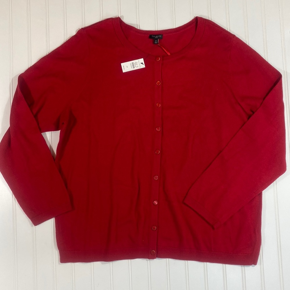 NWT Talbots Classic Button Down Sweater, Red, Size 2X